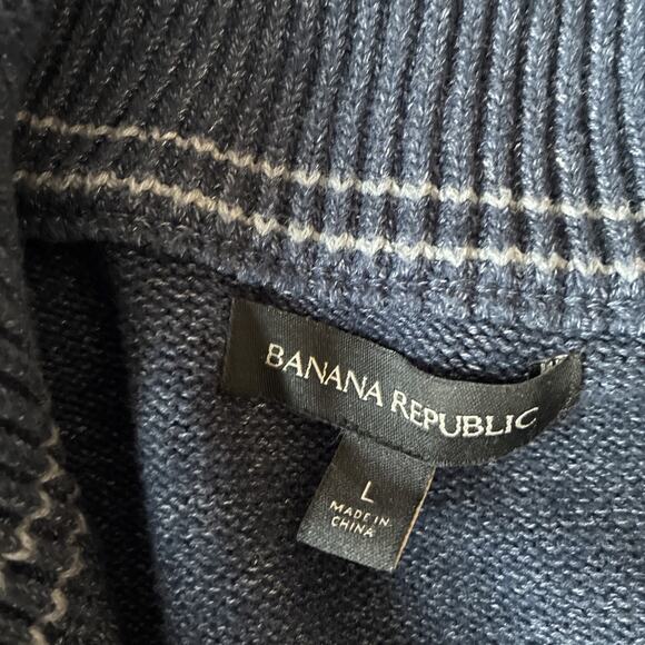 Banana Republic Navy Button Down Collared Sweater Cardigan Men's Size L Preppy - Picture 5 of 9